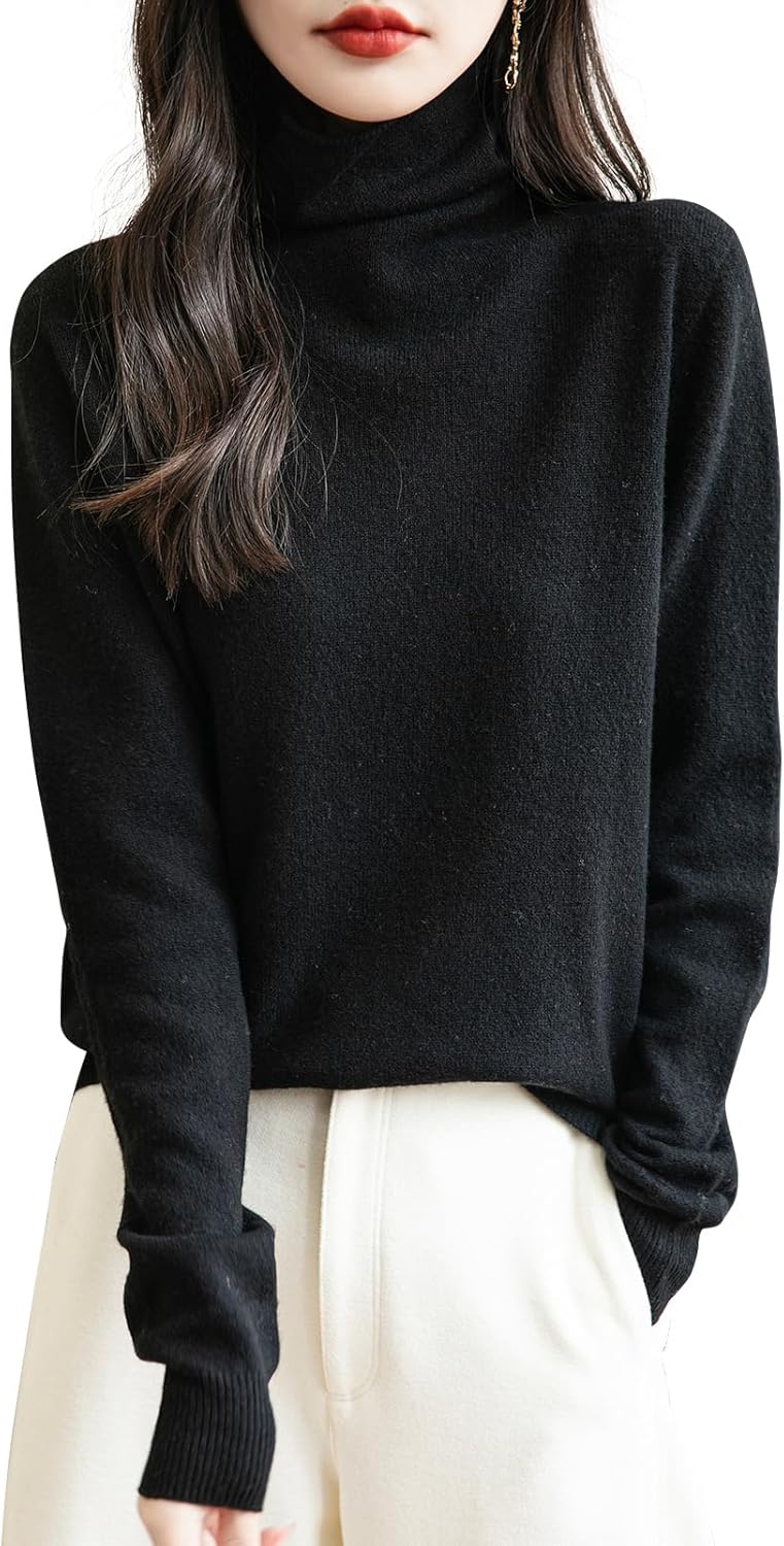 Elara Women’s Turtleneck Sweater – Merino Wool Seamless Knit Jumper