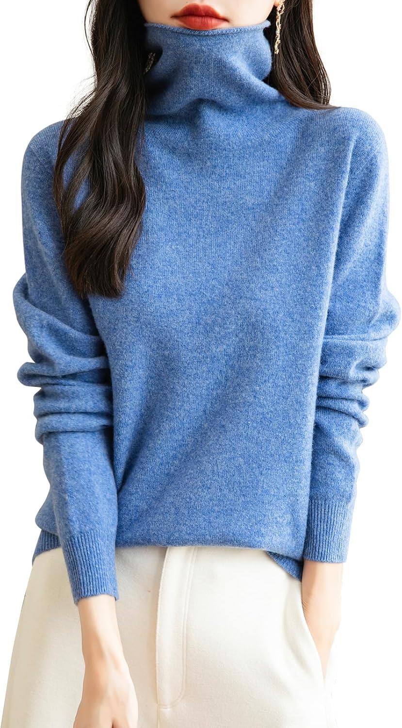 Elara Women’s Turtleneck Sweater – Merino Wool Seamless Knit Jumper