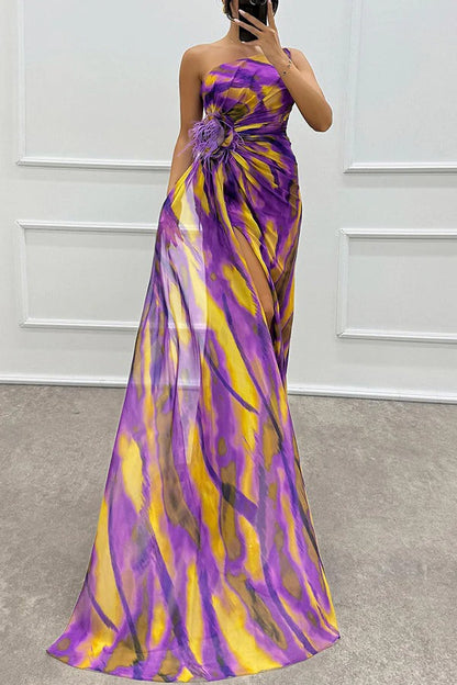 Sierra One-Shoulder Maxi Dress – Bold Print with Side Slit for Summer Events