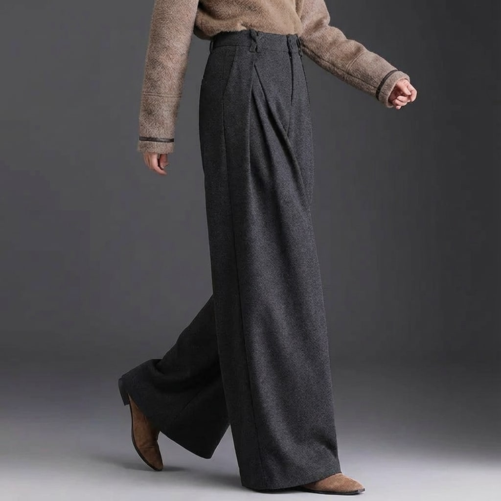 Marseille Women’s Wide-Leg Trousers – Wool-Look Pleated Pants