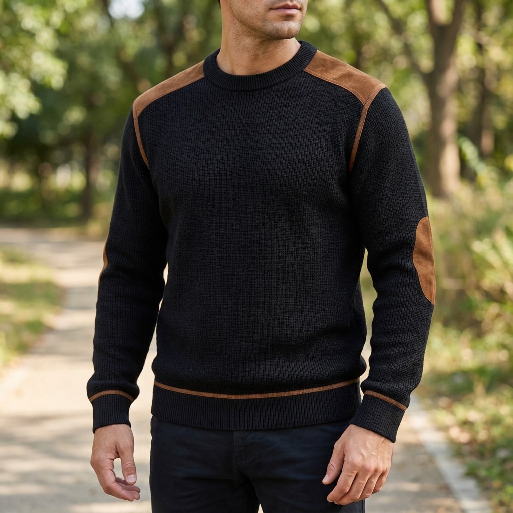 Hilario Men’s Jumper - Reinforced Elbows Waffle Knit Sweater