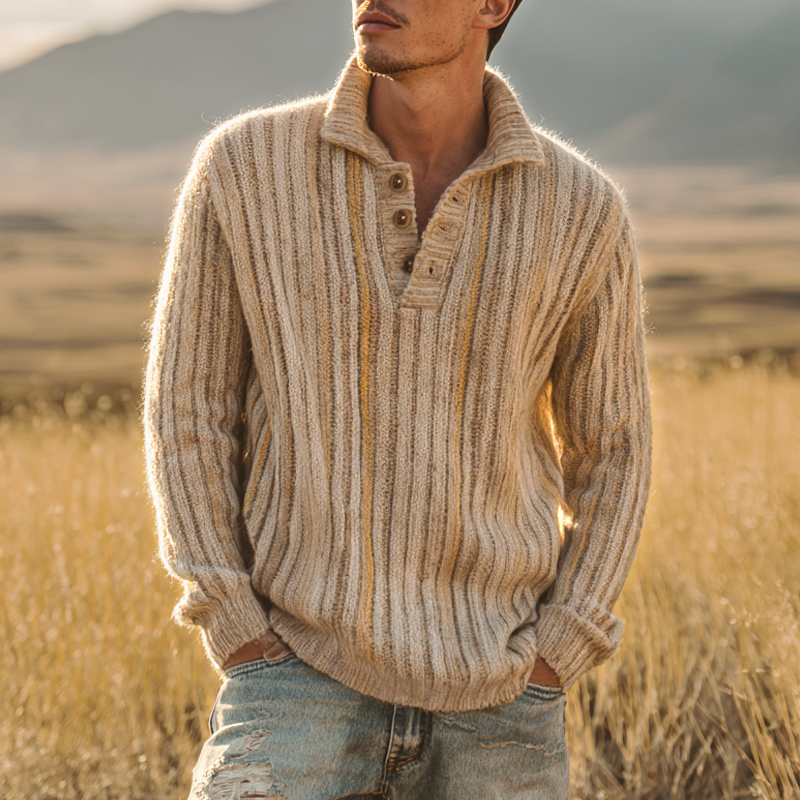 Torin Men’s Knitted Sweater – Striped Lapel Pullover