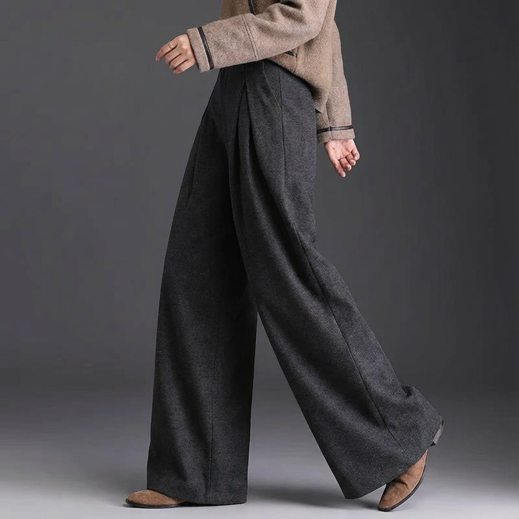 Marseille Women’s Wide-Leg Trousers – Wool-Look Pleated Pants