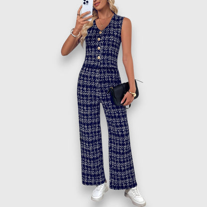 Priah Women’s Lounge Set – Checked Two-Piece with V-Neck Top & Pants