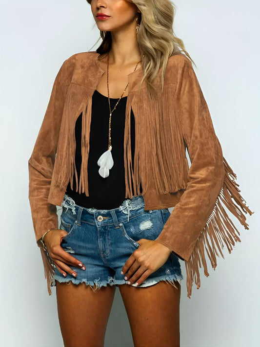 Elegant Suede Look Fringe Jacket - Western Design