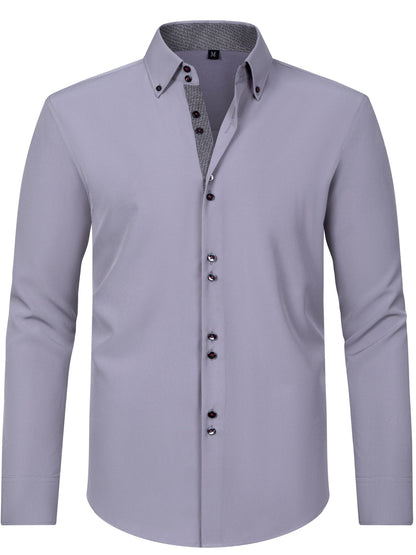 Arjun Men’s Dress Shirt – Long Sleeve Slim Fit Button Down with Contrast Detail