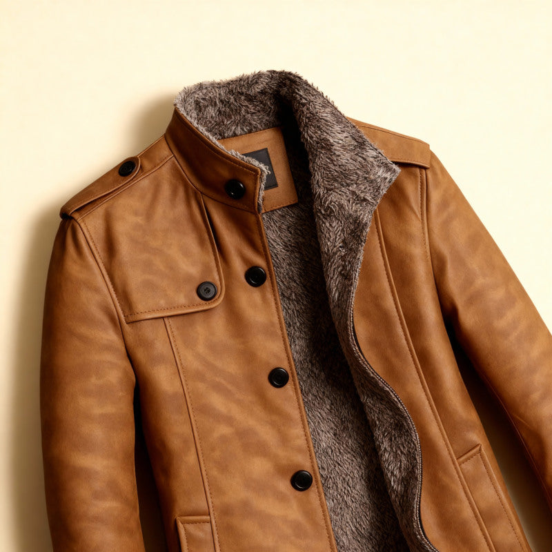 Lysander Men’s Suede Overcoat – Vintage Long Coat with Structured Shoulders