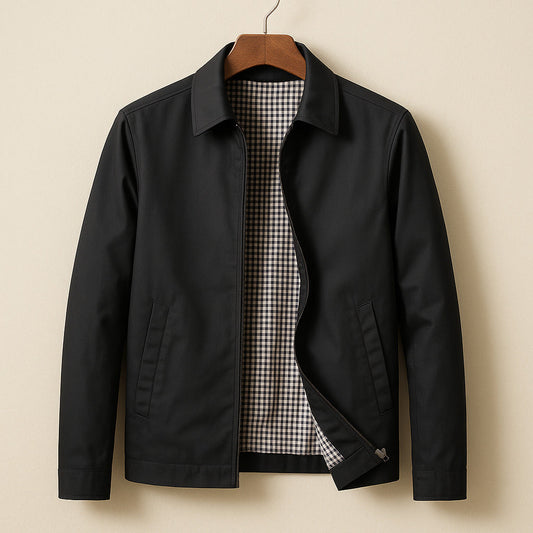 Fraser Lightweight Jacket – Men’s Twill Harrington with Gingham Lining & Slim Fit