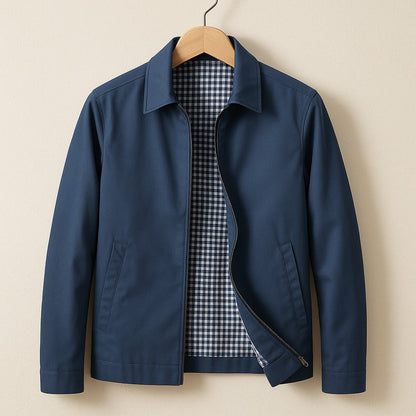 Fraser Lightweight Jacket – Men’s Twill Harrington with Gingham Lining & Slim Fit