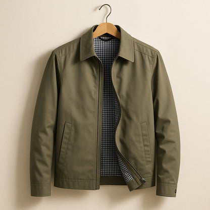 Fraser Lightweight Jacket – Men’s Twill Harrington with Gingham Lining & Slim Fit