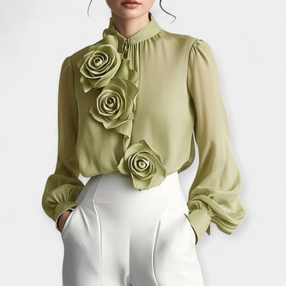 Althea Chiffon Blouse – 3D Rose Detail & Relaxed Fit