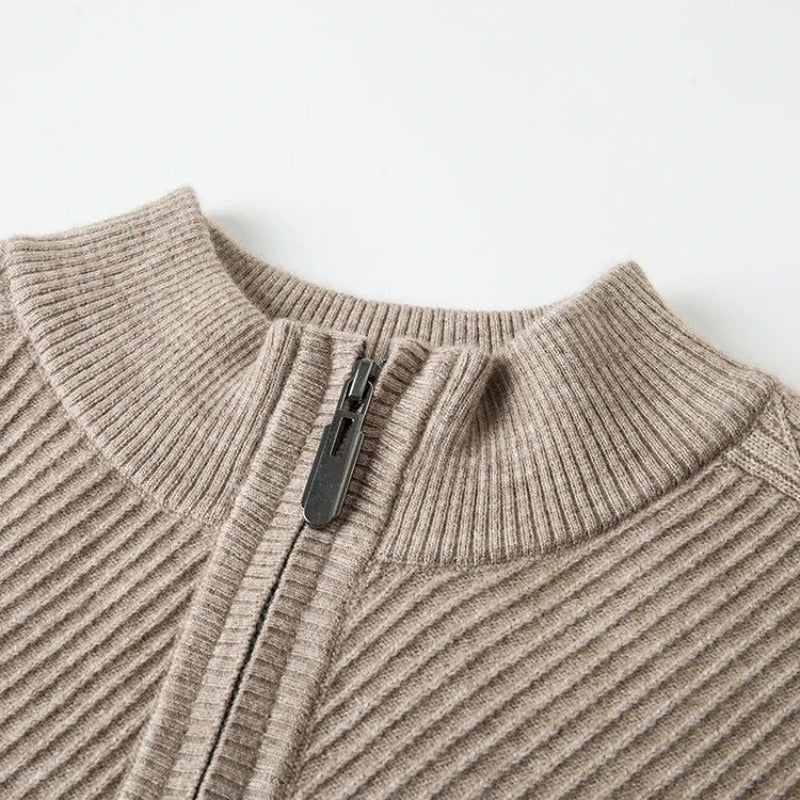 Everett Men’s Ribbed Half-Zip Sweater – Wool Blend with Tailored Fit