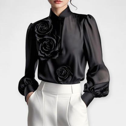 Althea Chiffon Blouse – 3D Rose Detail & Relaxed Fit