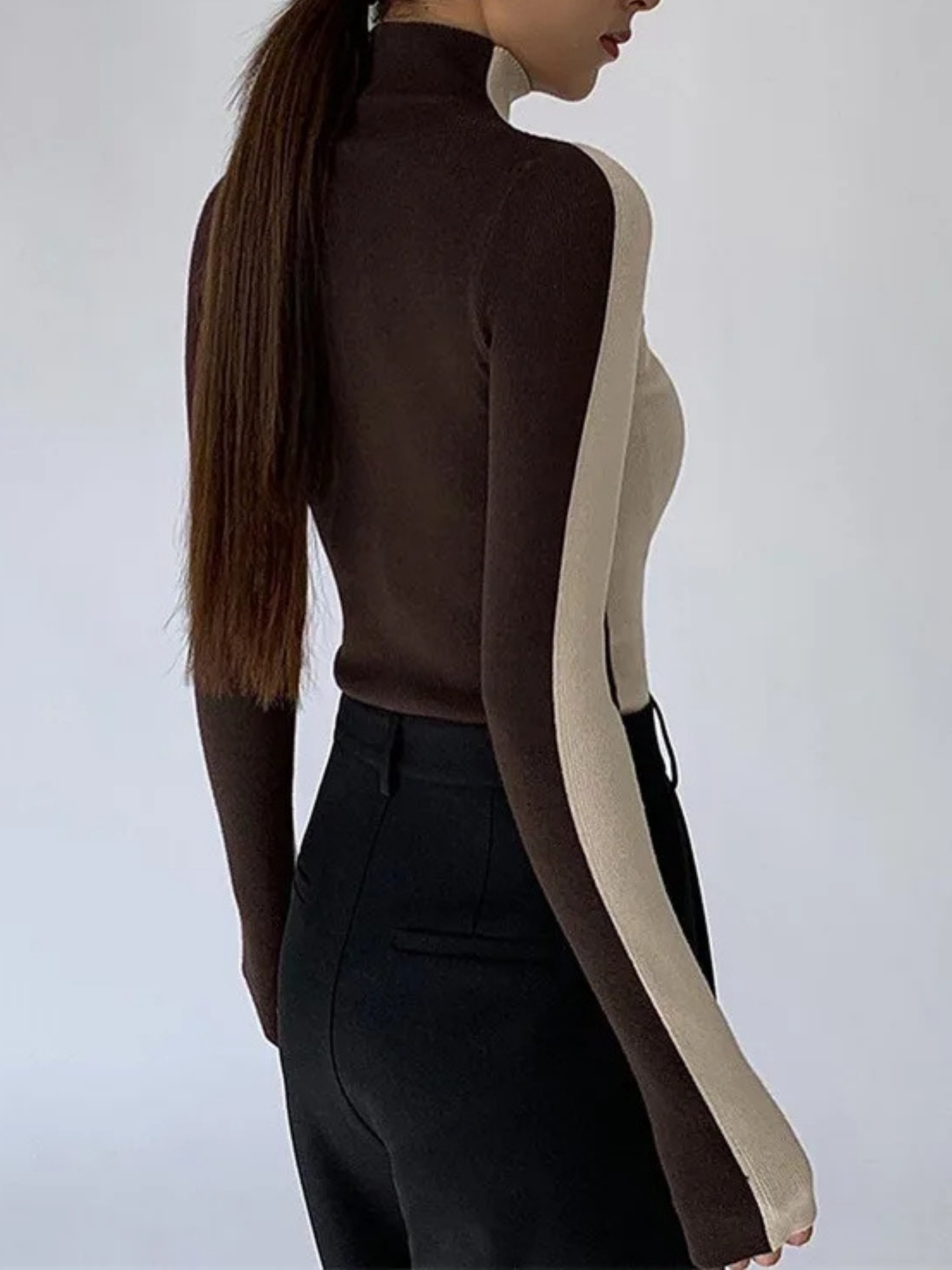 Beatrice Women’s Turtleneck Sweater – Contrast Slim Fit Pullover