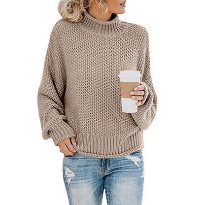 Sophie Women's Turtleneck Pullover – Chunky Knit Sweater with Relaxed Fit for Winter Layers