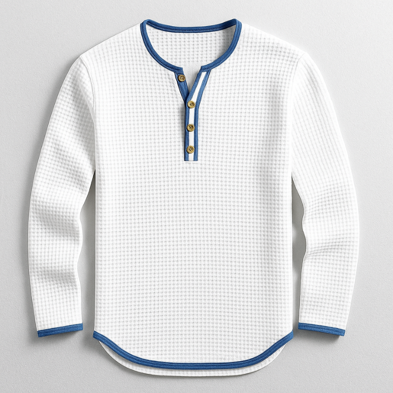 Marco Men’s Henley Long Sleeve Shirt – Waffle Knit Texture