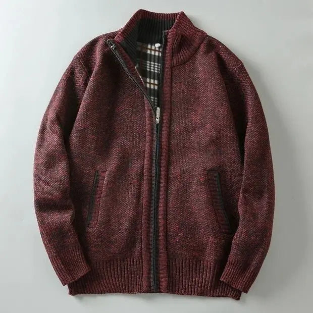 Hilton Men’s Knit Cardigan – Fleece-Lined Cotton-Blend Sweater
