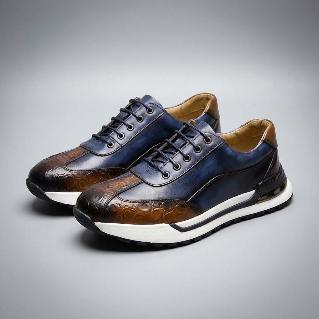 Louis Croc Embossed Leather Trainers – Genuine Cowhide Casual Shoes