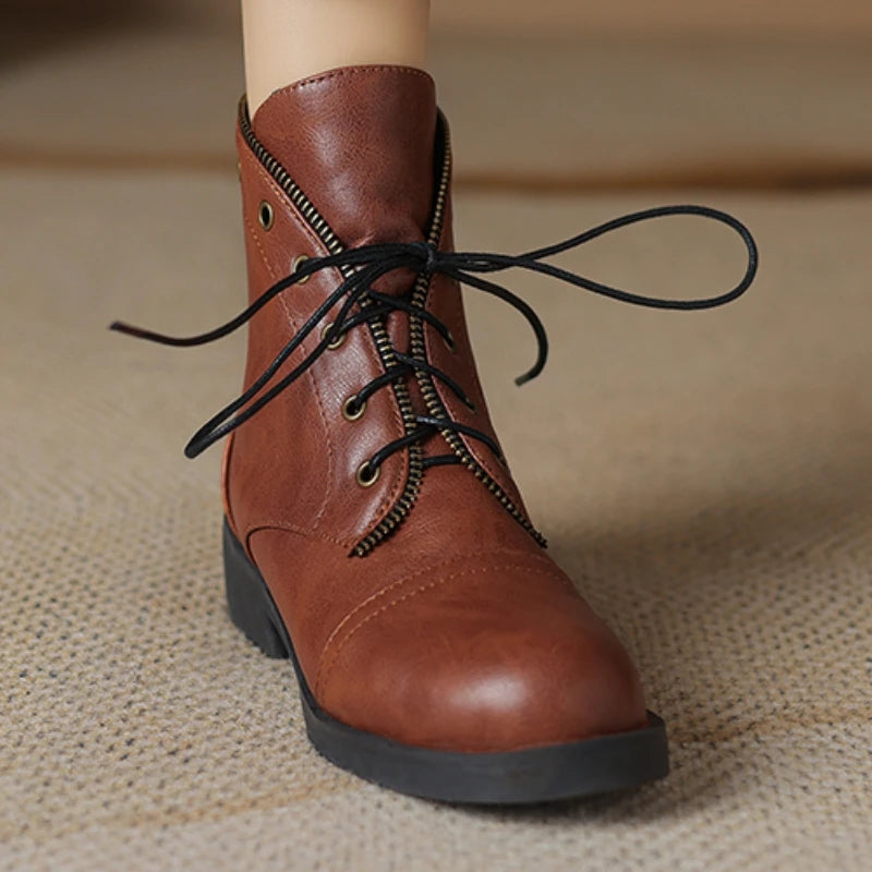 Imelda Women’s Leather Ankle Boots with Lace-Up Front and Side Zip