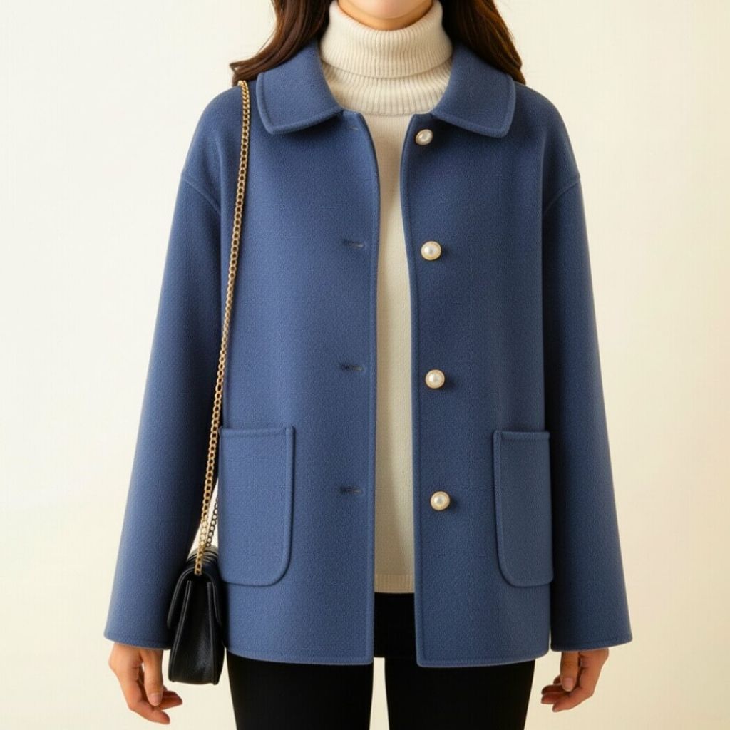 Lucia Women’s Coat – Straight Cut Design with Pearl Button Accents