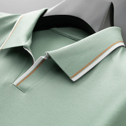 Lorenzo Men’s Silk Polo Shirt – Mulberry Blend with Tailored V-Neck Trim
