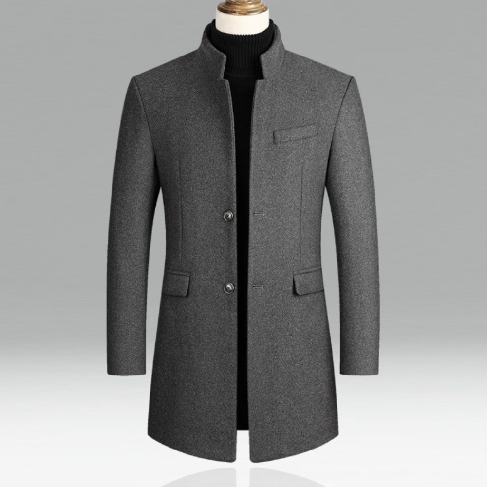 Donovan Men’s Button Up Coat – Tailored Fit with Stand Collar