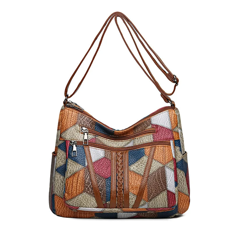Sahara Women's Crossbody Bag – Geometric Patchwork Vegan Leather Satchel