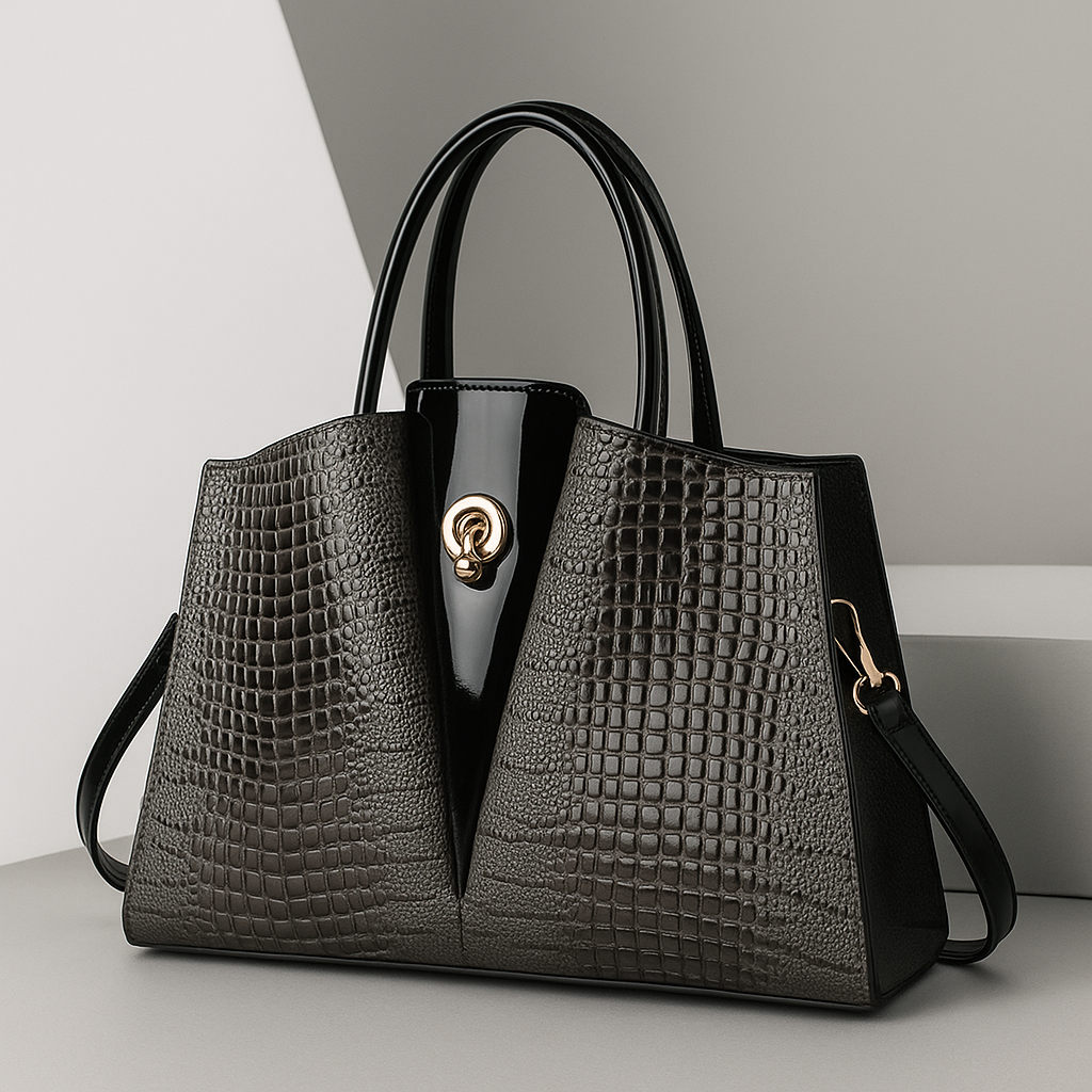 Valencia Women’s Handbag – Croc-Embossed Structured Leather Bag with Twist-Lock