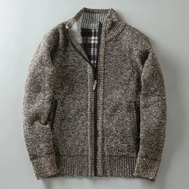 Hilton Men’s Knit Cardigan – Fleece-Lined Cotton-Blend Sweater