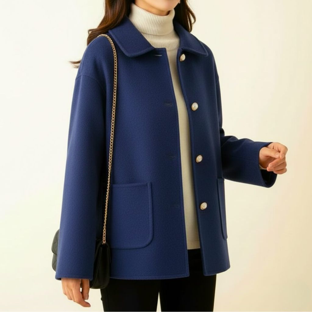Lucia Women’s Coat – Straight Cut Design with Pearl Button Accents