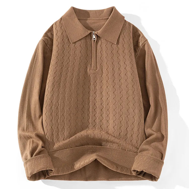 Callum Men’s Half Zip Polo Sweater – Jacquard Knit with Structured Collar