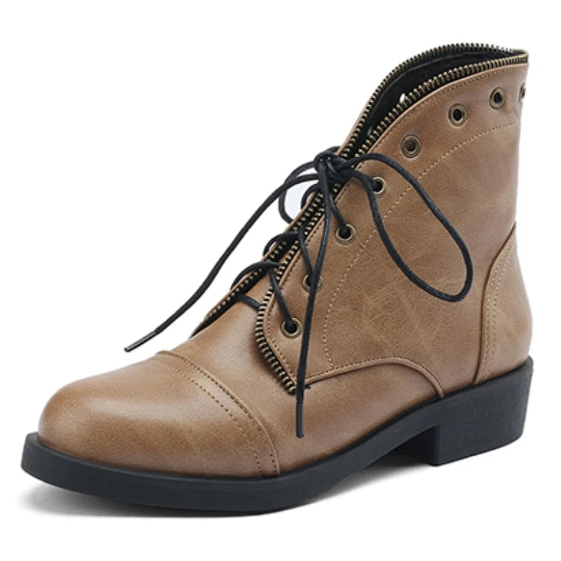 Imelda Women’s Leather Ankle Boots with Lace-Up Front and Side Zip