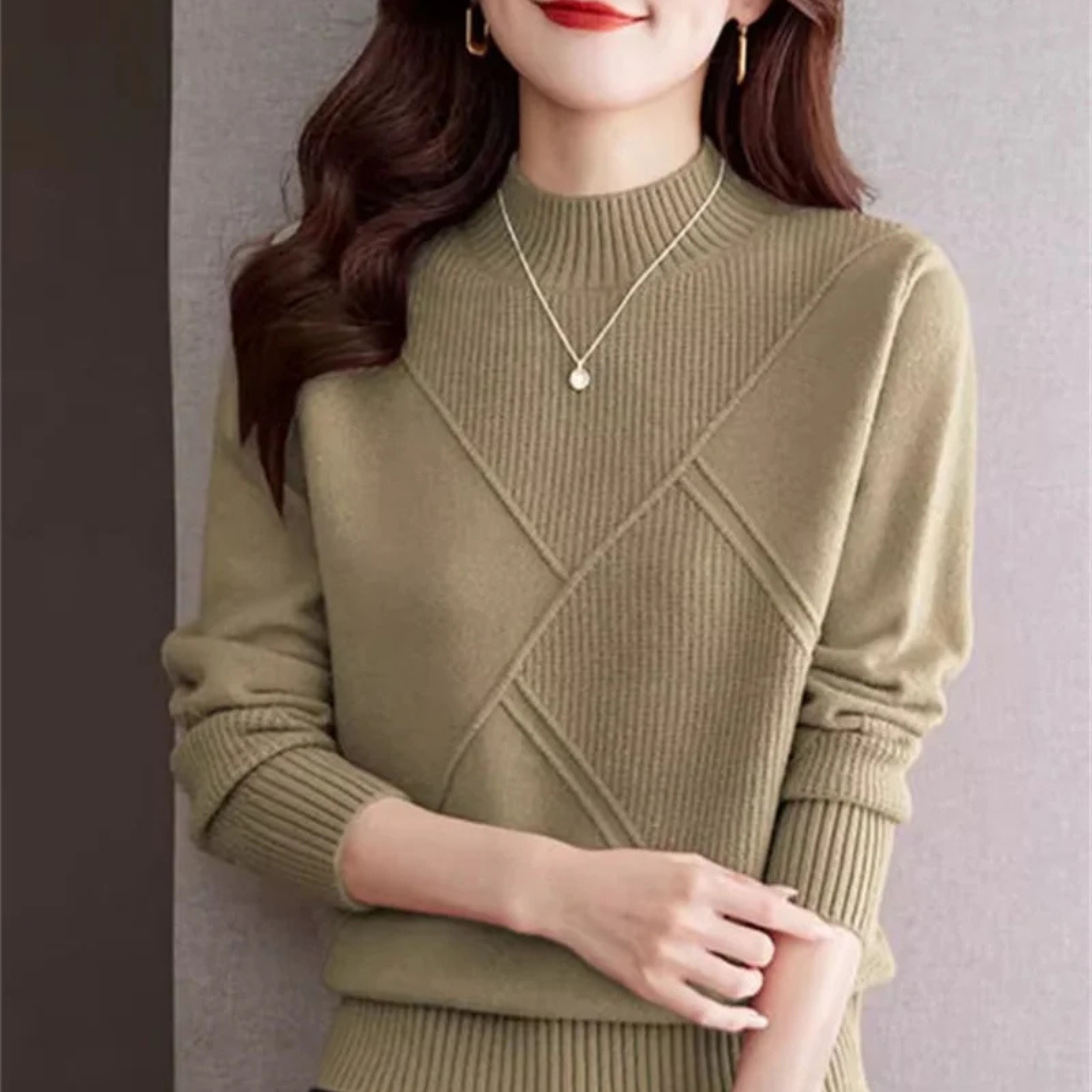 Hailey Women’s Mock Neck Sweater – Ribbed Knit Cotton-Blend Pullover