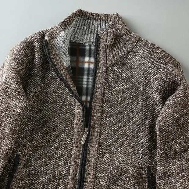 Hilton Men’s Knit Cardigan – Fleece-Lined Cotton-Blend Sweater