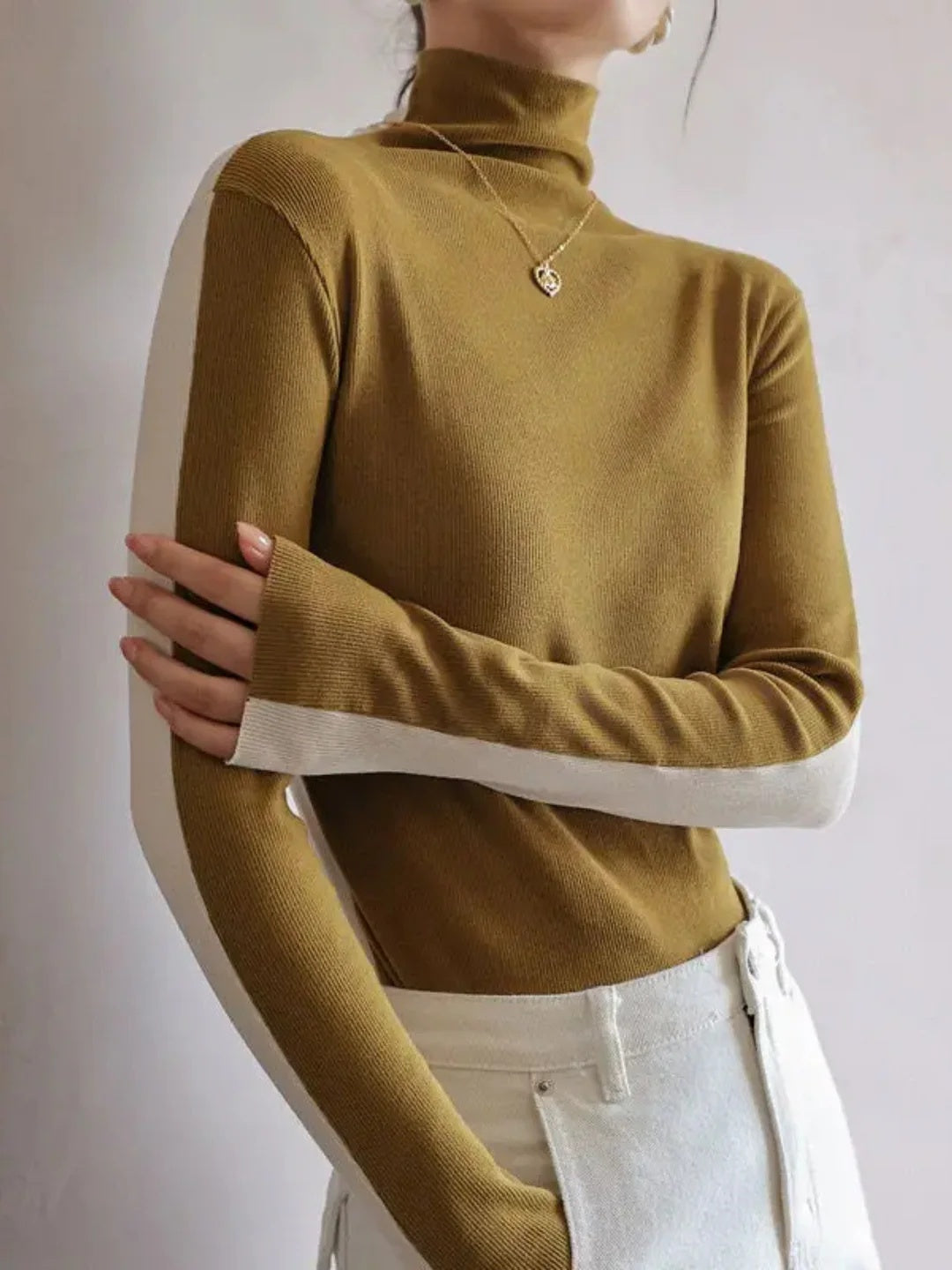 Beatrice Women’s Turtleneck Sweater – Contrast Slim Fit Pullover