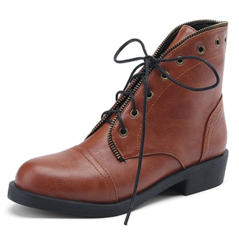 Imelda Women’s Leather Ankle Boots with Lace-Up Front and Side Zip