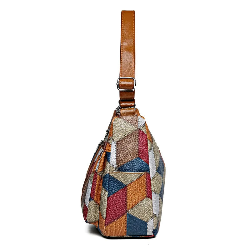 Sahara Women's Crossbody Bag – Geometric Patchwork Vegan Leather Satchel