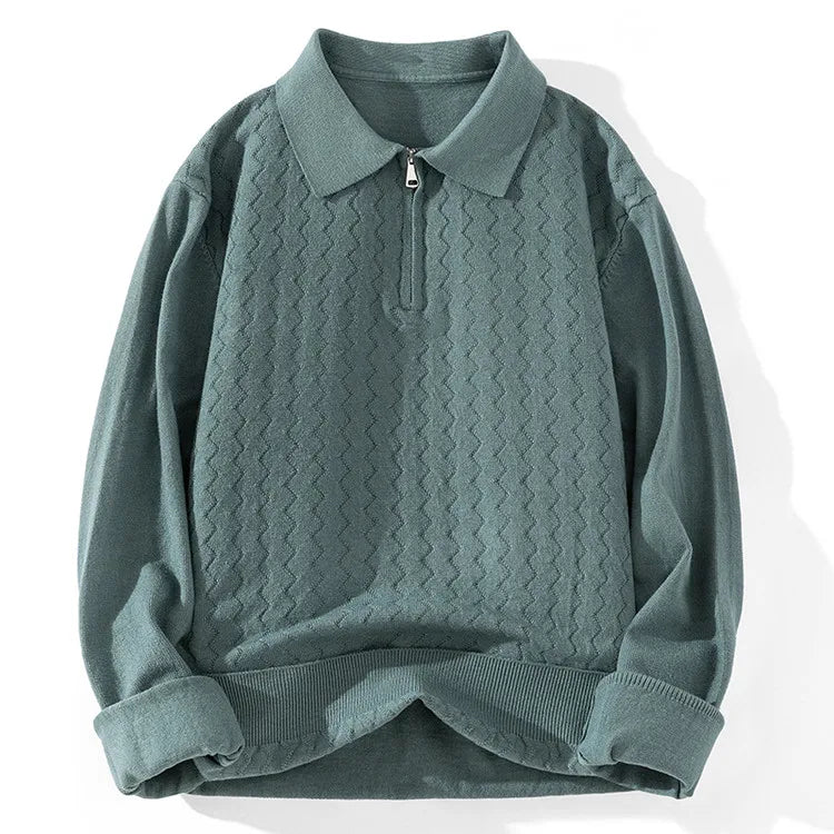 Callum Men’s Half Zip Polo Sweater – Jacquard Knit with Structured Collar