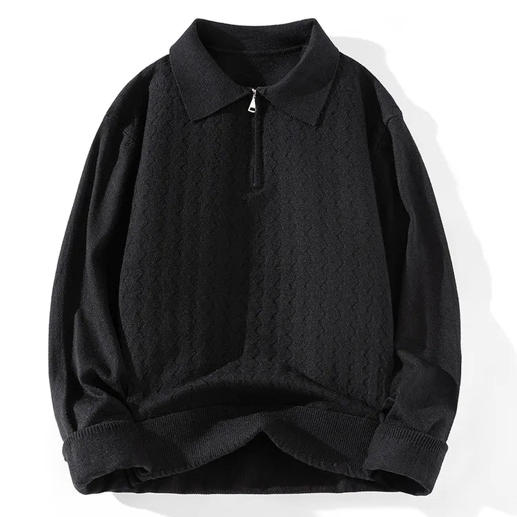 Callum Men’s Half Zip Polo Sweater – Jacquard Knit with Structured Collar