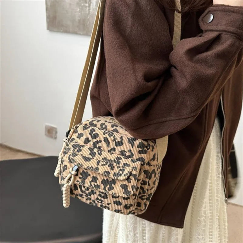 Paloma Women's Crossbody Bag – Corduroy Leopard-Print Compact Sling Bag