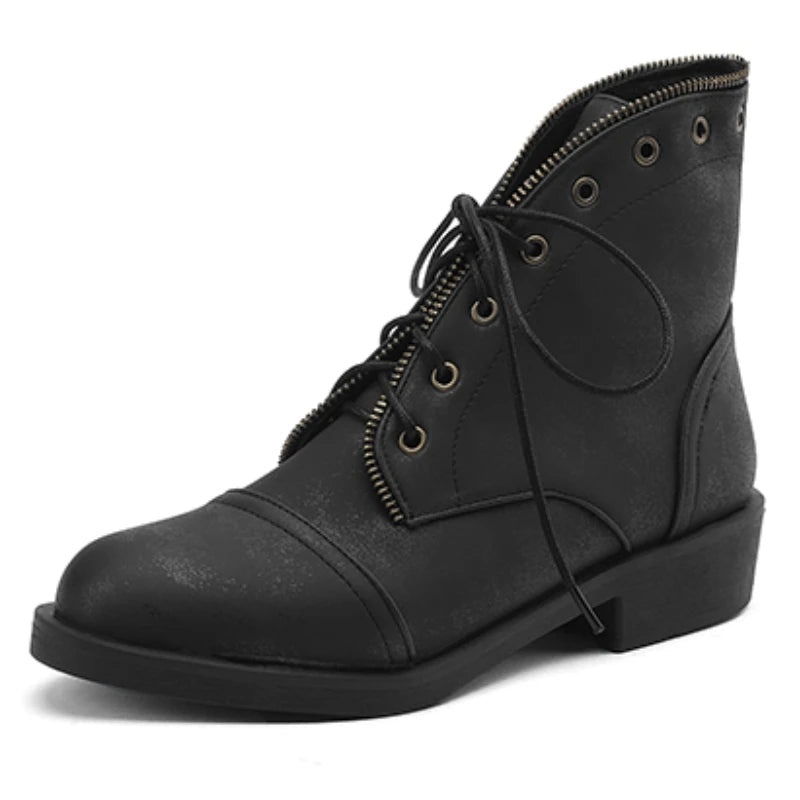 Imelda Women’s Leather Ankle Boots with Lace-Up Front and Side Zip