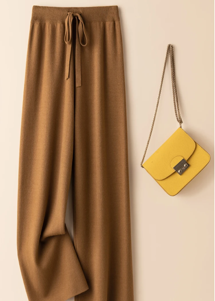 Lizelle Women’s Wide Leg Knit Pants – Heavyweight Trousers with Adjustable Waistband