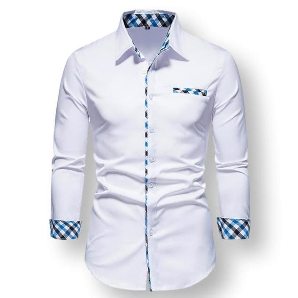 Tobias Men’s Long Sleeve Shirt – Slim Fit with Contrasting Plaid Accents