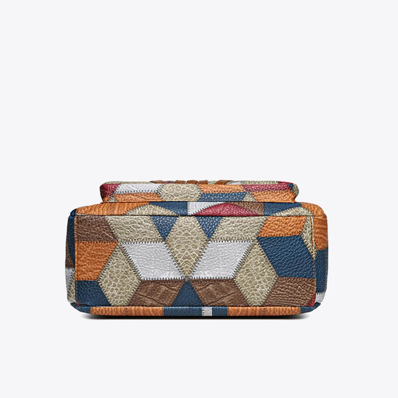 Sahara Women's Crossbody Bag – Geometric Patchwork Vegan Leather Satchel