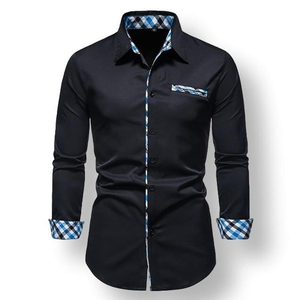 Tobias Men’s Long Sleeve Shirt – Slim Fit with Contrasting Plaid Accents