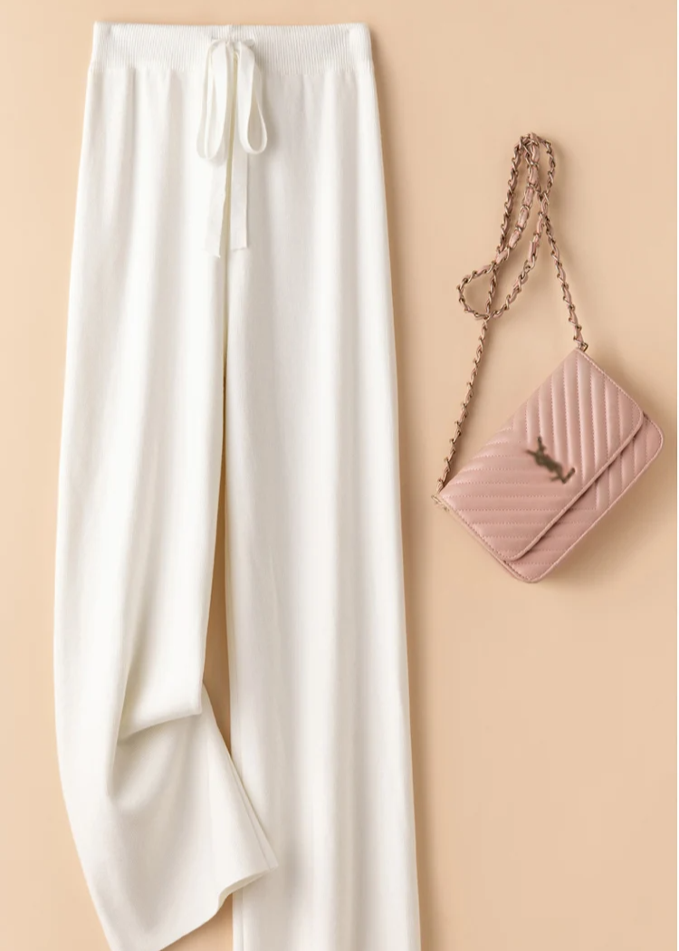 Lizelle Women’s Wide Leg Knit Pants – Heavyweight Trousers with Adjustable Waistband