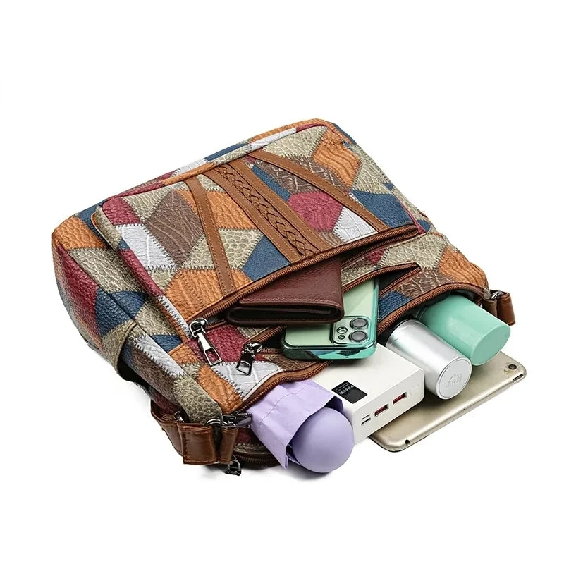 Sahara Women's Crossbody Bag – Geometric Patchwork Vegan Leather Satchel