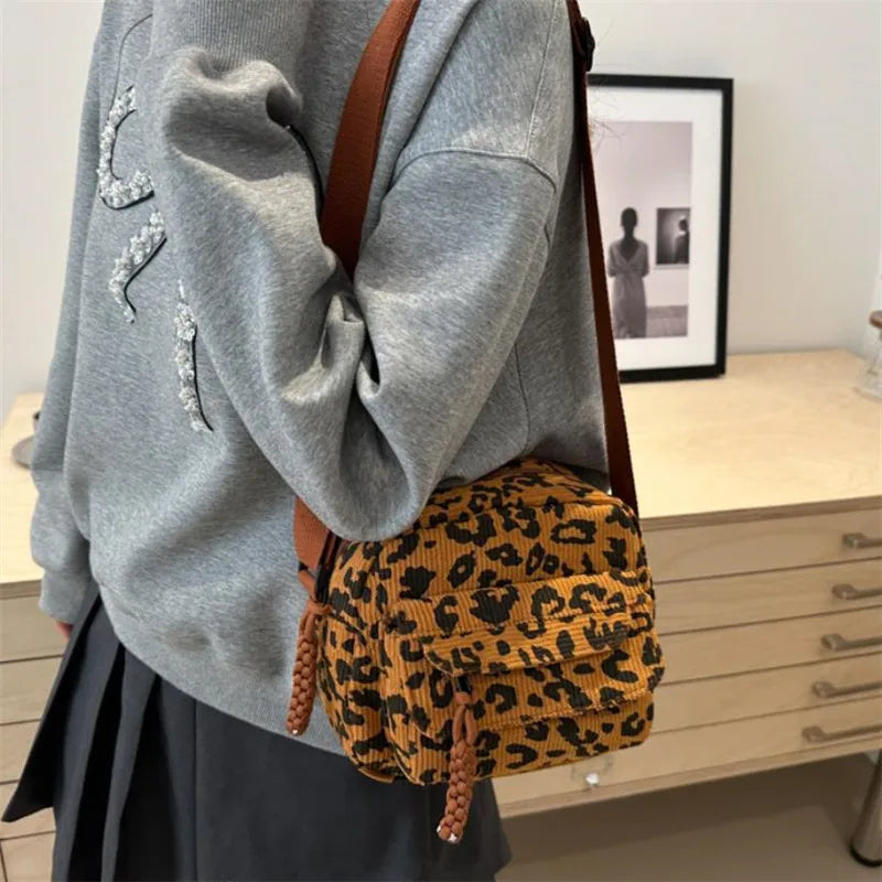Paloma Women's Crossbody Bag – Corduroy Leopard-Print Compact Sling Bag