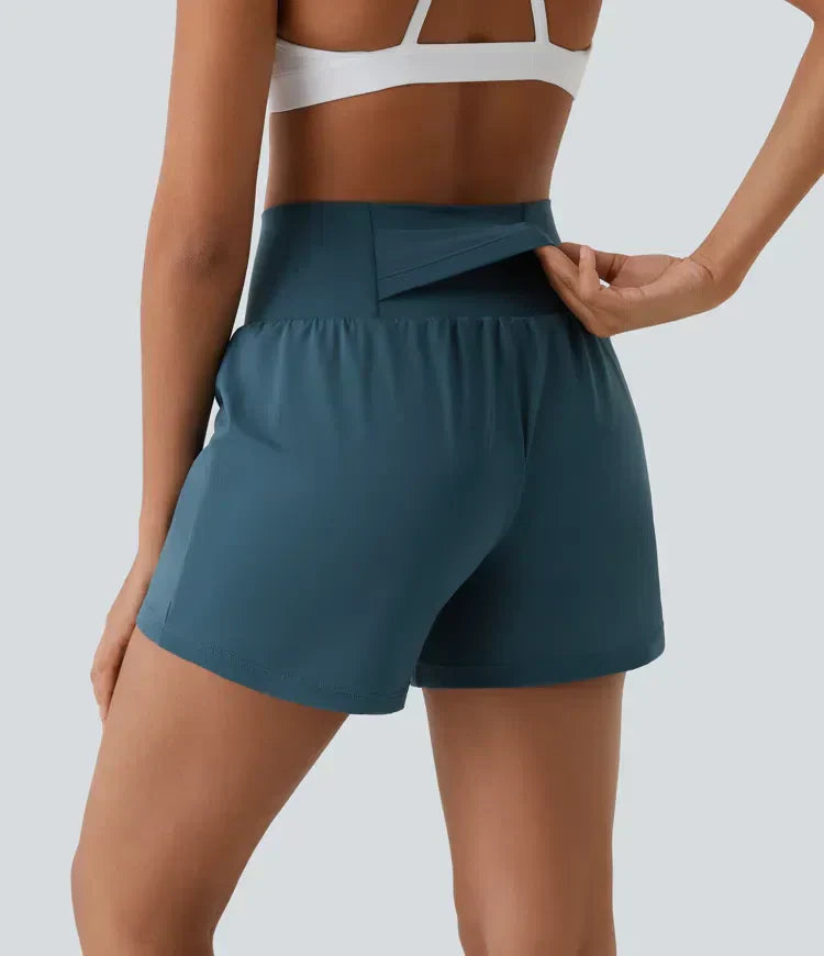 Aria Performance High Waist Yoga Shorts – Double Layer Pocket Active Fit