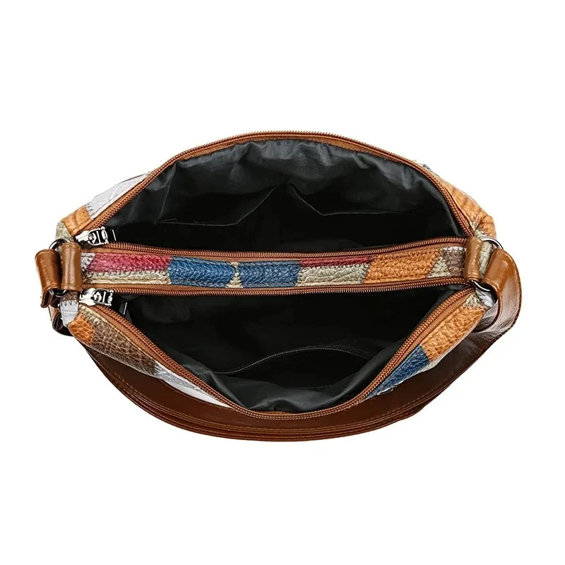 Sahara Women's Crossbody Bag – Geometric Patchwork Vegan Leather Satchel